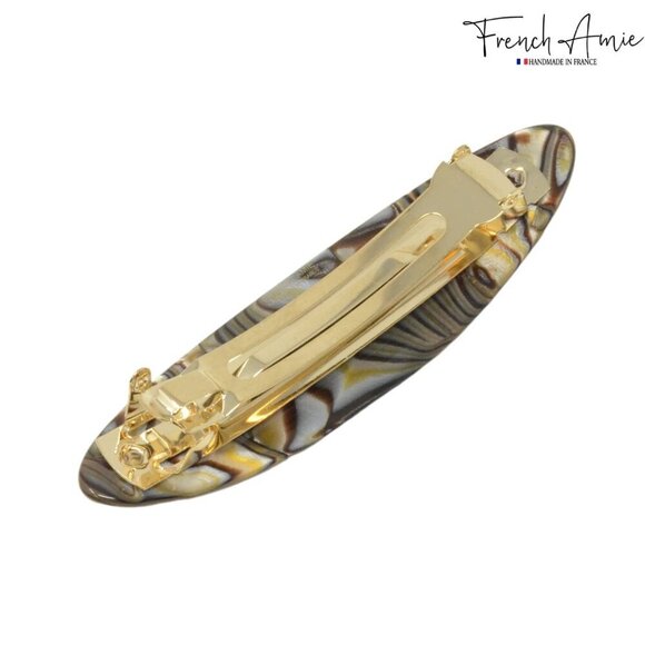 Hair Barrette Silver Gray Celluloid Handmade Automatic Clasp No Slip Durable Wom main image 8